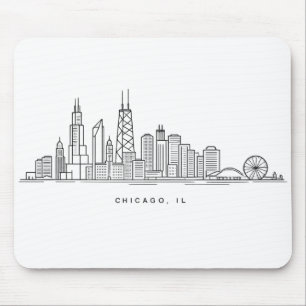 Chicago IL Cityscape Illustration Mouse Pad