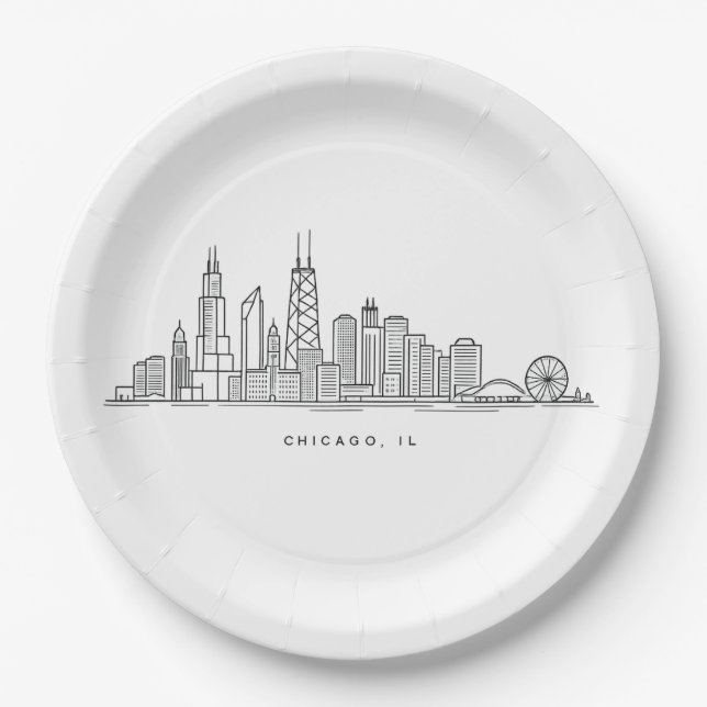 Chicago IL Cityscape Illustration Paper Plate (Front)