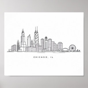 Chicago IL Cityscape Illustration Poster