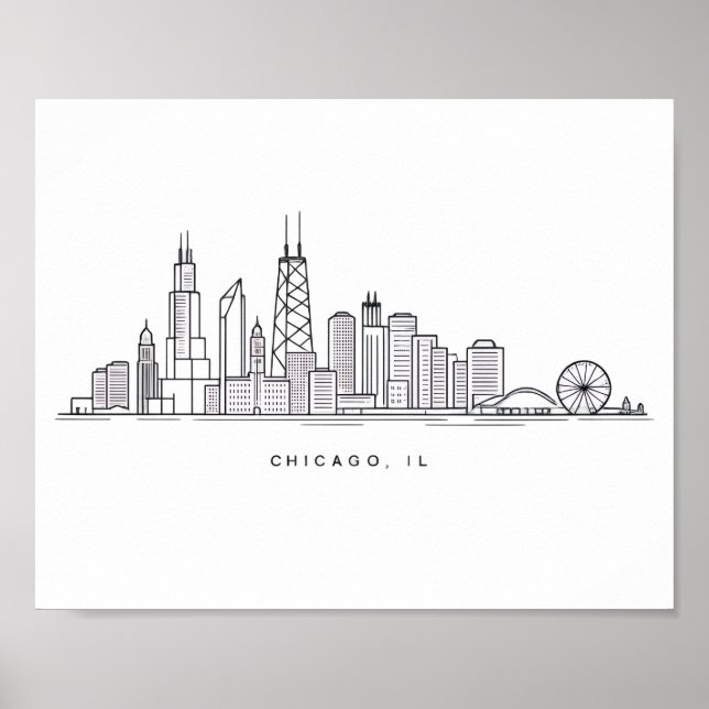 Chicago IL Cityscape Illustration Poster (Front)