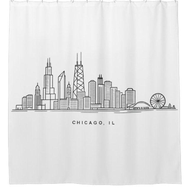Chicago IL Cityscape Illustration Shower Curtain (Front)