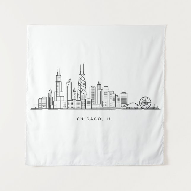 Chicago IL Cityscape Illustration Tapestry (Front)