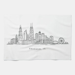 Chicago IL Cityscape Illustration Tea Towel