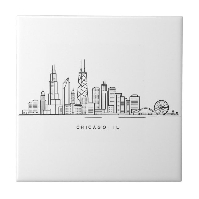 Chicago IL Cityscape Illustration Tile (Front)