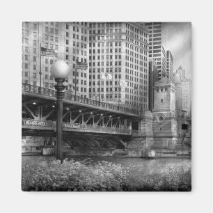 Chicago, IL - DuSable Bridge built in 1920  - BW Magnet