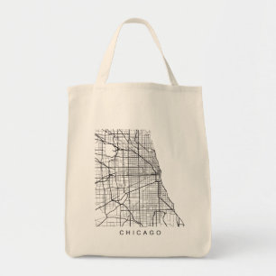 Chicago IL Minimalist City Street Map Dark Design Tote Bag