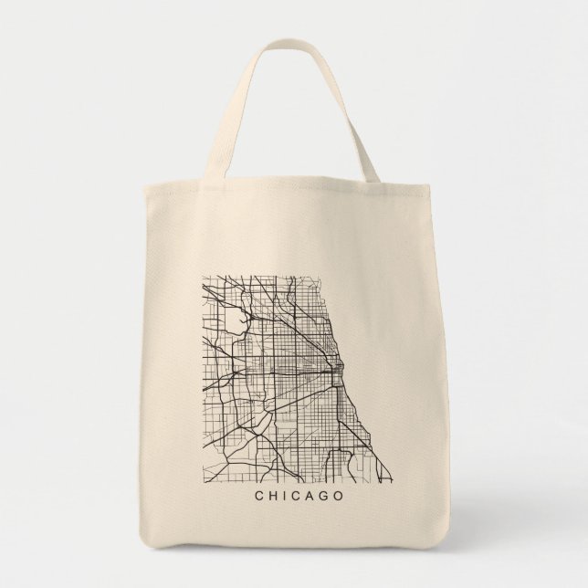 Chicago IL Minimalist City Street Map Dark Design Tote Bag (Front)