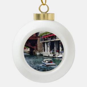 Chicago IL - Motorboat Near Dearborn Street Bridge Ceramic Ball Christmas Ornament