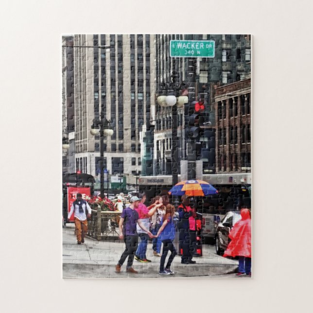 Chicago IL - Rainy Day on E Wacker Drive Jigsaw Puzzle (Vertical)