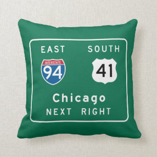 Chicago, IL Road Sign Cushion