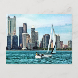 Chicago IL - Sailboat Against Chicago Skyline Postcard