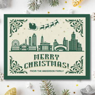 Chicago, IL Skyline Christmas Holiday Postcard