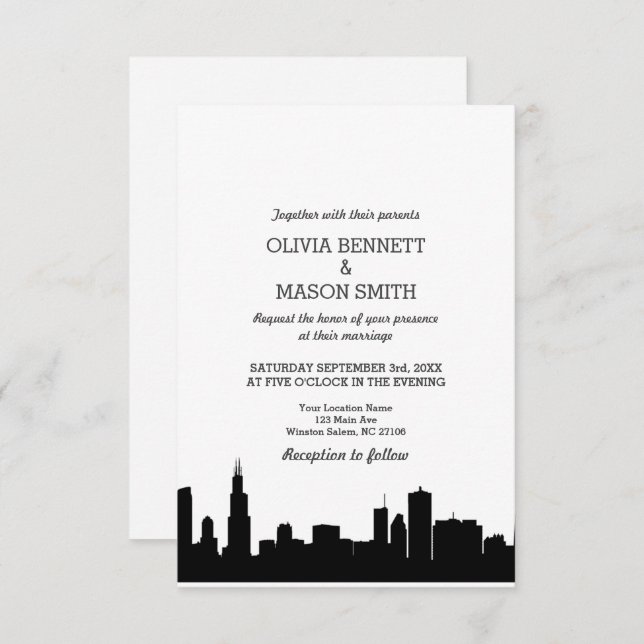 Chicago Il Skyline Cityscape Wedding Invitation (Front/Back)