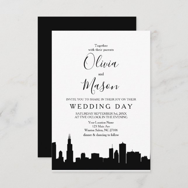 Chicago Il Skyline Cityscape Wedding Invitation (Front/Back)