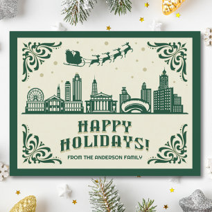 Chicago, IL Skyline Happy Holidays Holiday Postcard