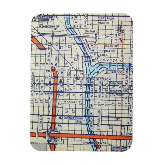 Chicago, IL Vintage Map Magnet (Vertical)