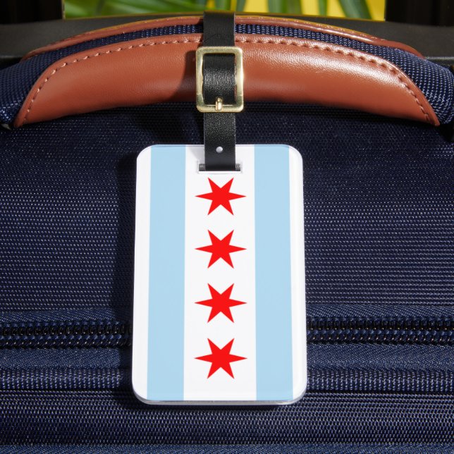 Chicago Illinois 4 Stars Vintage Travel Luggage Tag (Front Insitu 2)