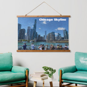 Chicago, Illinois Abstract Skyline Hanging Tapestry