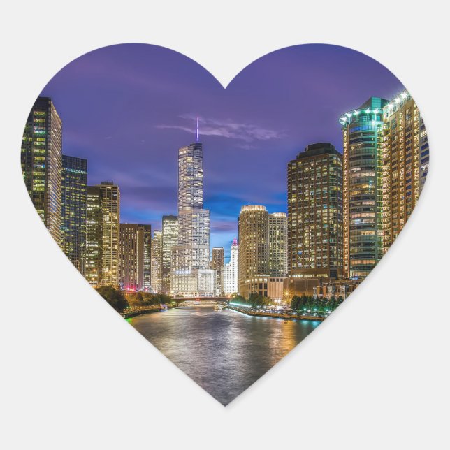 Chicago Illinois at night Heart Sticker (Front)