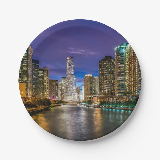 Chicago Illinois at night Paper Plate (Front)