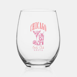 chicago illinois bachelorette party stemless wine glass