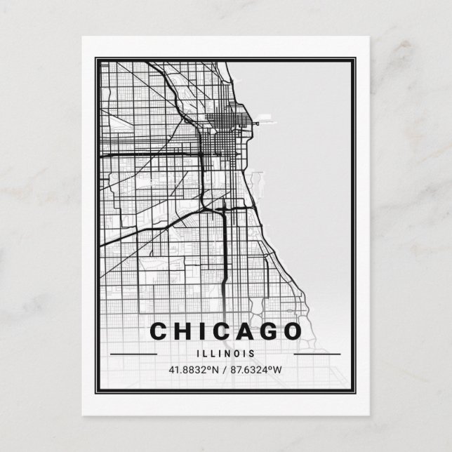 Chicago Illinois Carolina USA Travel City Map Postcard (Front)
