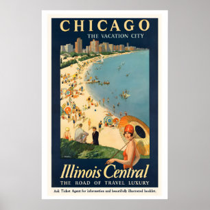 Chicago Illinois Central Vintage Travel Poster