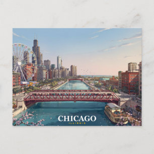 Chicago Illinois Chicago River Skyline Souvenir Postcard