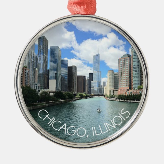 Chicago, Illinois Christmas Keepsake Souvenir Metal Tree Decoration (Front)