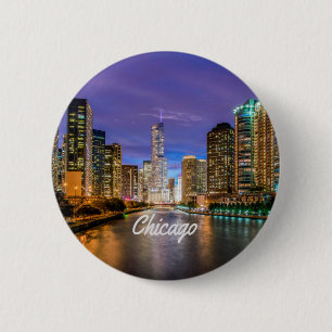 Chicago Illinois City At Night 6 Cm Round Badge