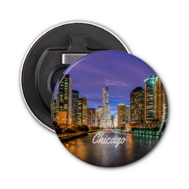 Chicago Illinois City At Night Bottle Opener (Front)