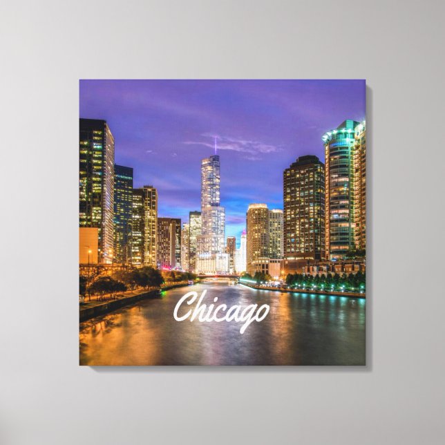 Chicago Illinois City At Night Canvas Print (Front)