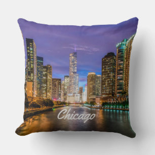 Chicago Illinois City At Night Cushion