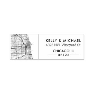 Chicago, Illinois City Map   Custom Address Self-inking Stamp