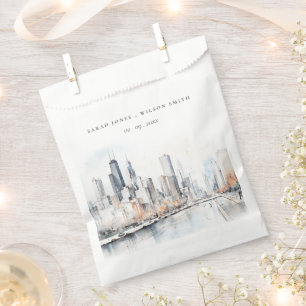 Chicago, Illinois City Scape Watercolor Wedding Favour Bags