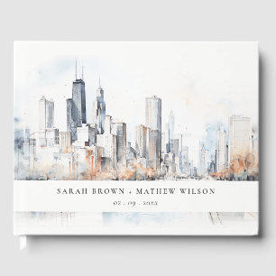 Chicago, Illinois City Scape Watercolor Wedding Guest Book