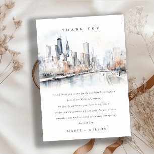 Chicago, Illinois City Scape Watercolor Wedding Thank You Card