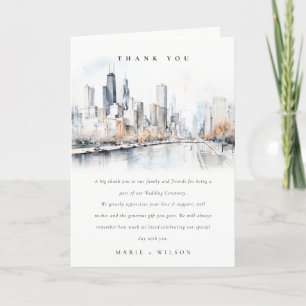 Chicago, Illinois City Scape Watercolor Wedding Thank You Card
