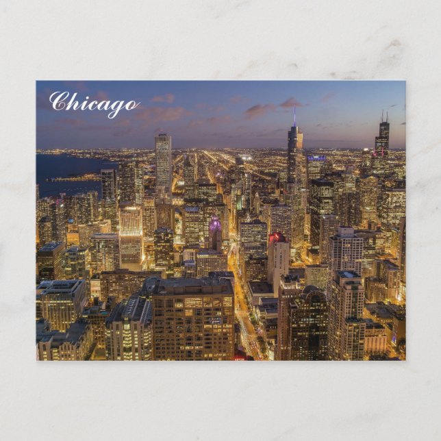 Chicago Illinois City Skyline at Night Postcard (Front)