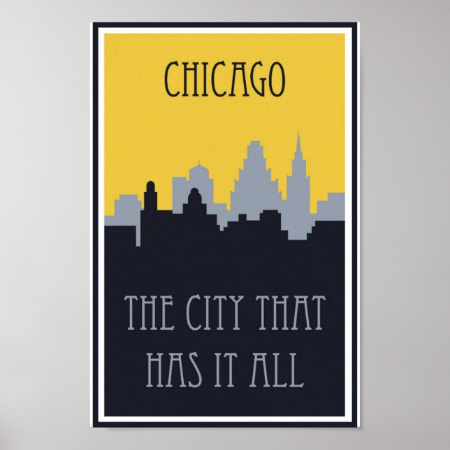 Chicago Illinois City Skyline Vintage Travel Poster (Front)