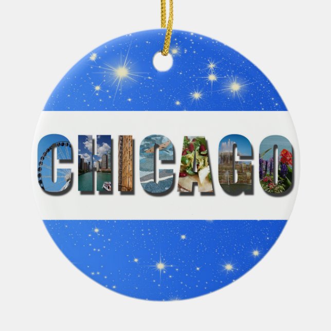 Chicago Illinois City Travel Photos Christmas Ceramic Tree Decoration (Front)