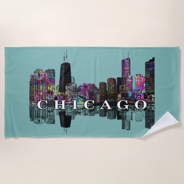 Chicago, Illinois covered in graffiti  Beach Towel (Front)