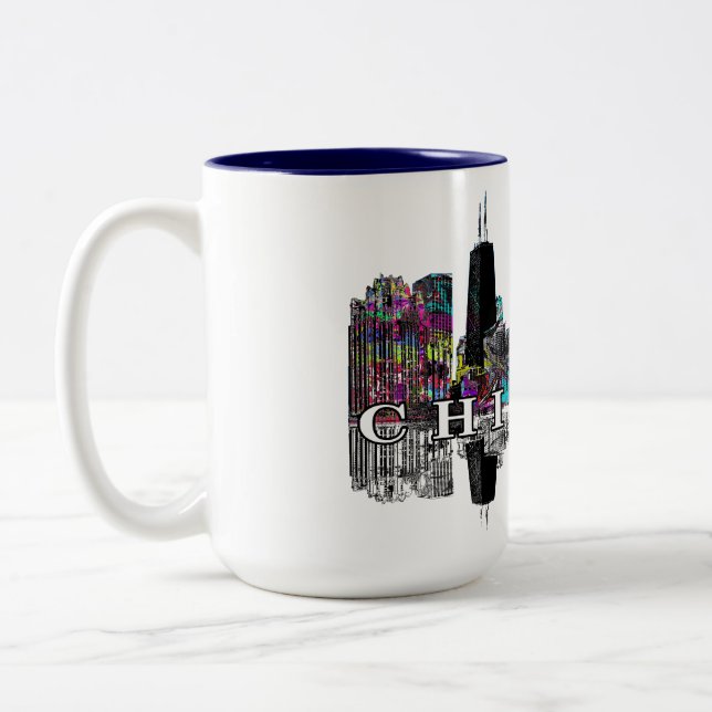 Chicago, Illinois in graffiti Two-Tone Coffee Mug (Left)