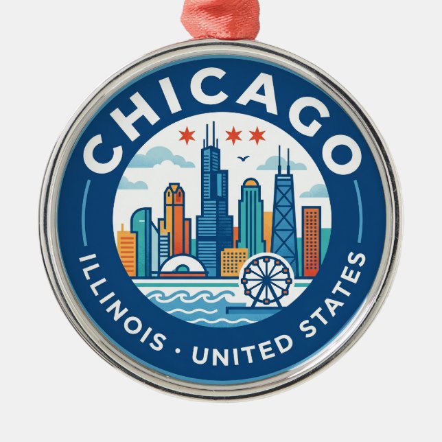 Chicago Illinois Metal Tree Decoration (Front)