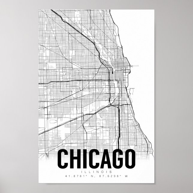 Chicago Illinois Minimalist Map Art Poster (Front)