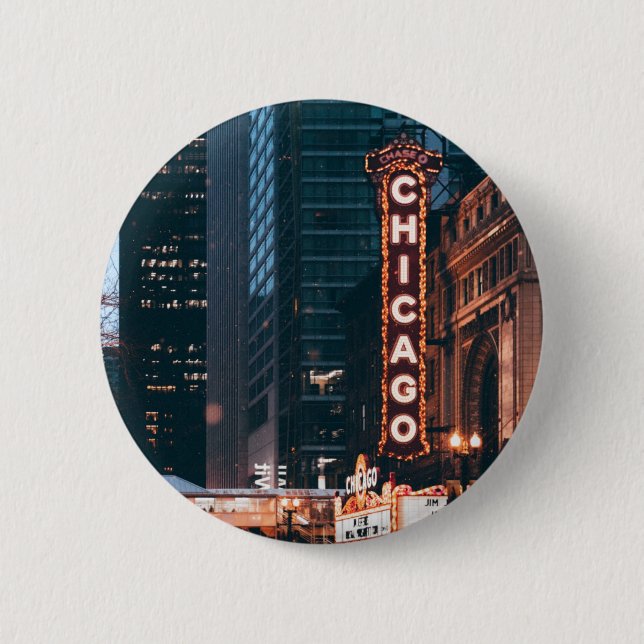 Chicago Illinois Neon Sign At Night 6 Cm Round Badge (Front)
