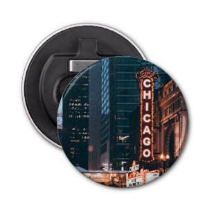 Chicago Illinois Neon Sign At Night Bottle Opener
