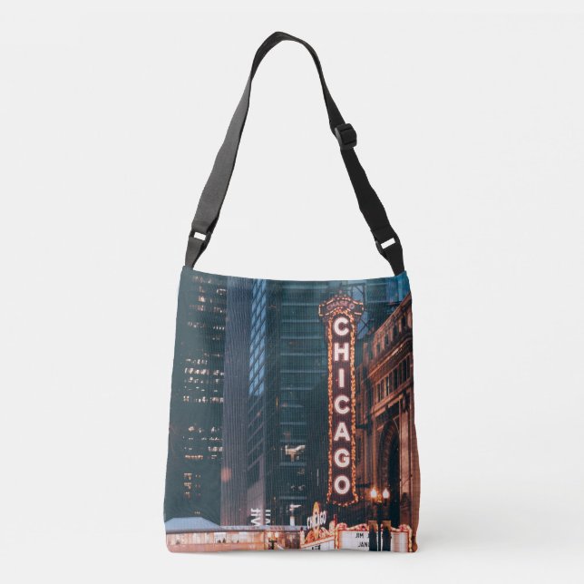 Chicago Illinois Neon Sign At Night Crossbody Bag (Back)