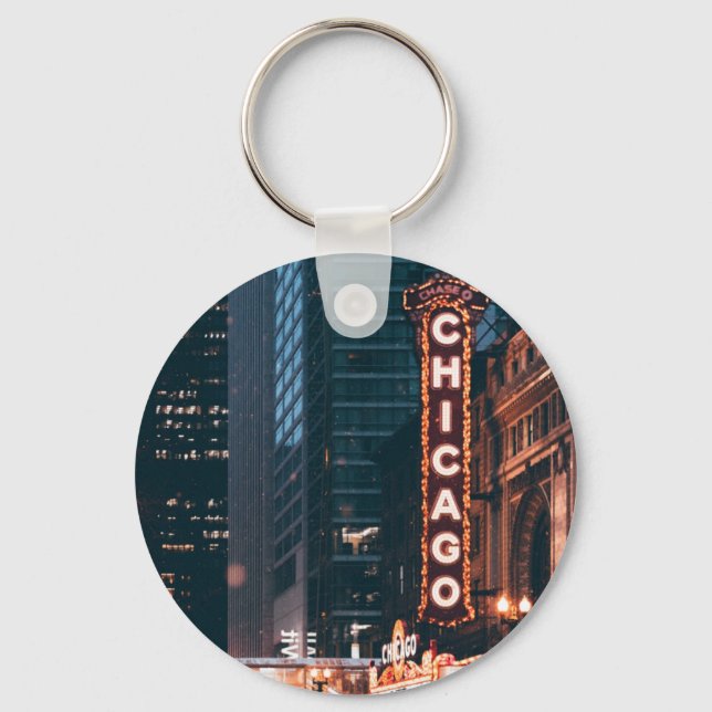 Chicago Illinois Neon Sign At Night Key Ring (Front)