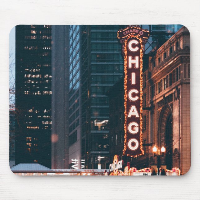 Chicago Illinois Neon Sign At Night Mouse Pad (Front)